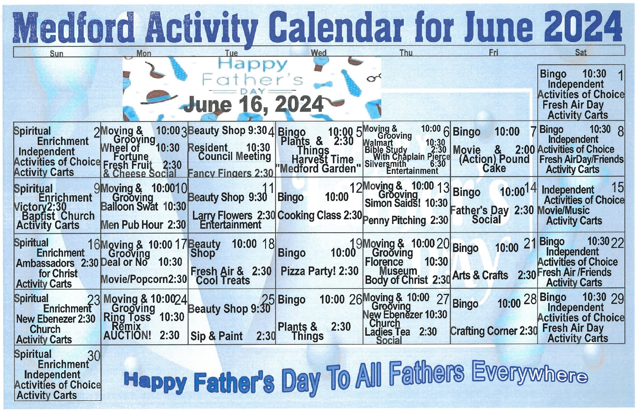 Medford Activity Calendar | Wilson Senior Care